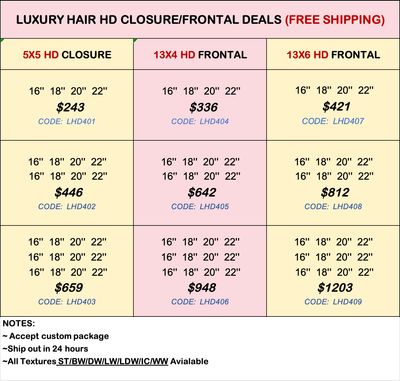 Luxury Hair HD Closure &amp; Frontal Deals