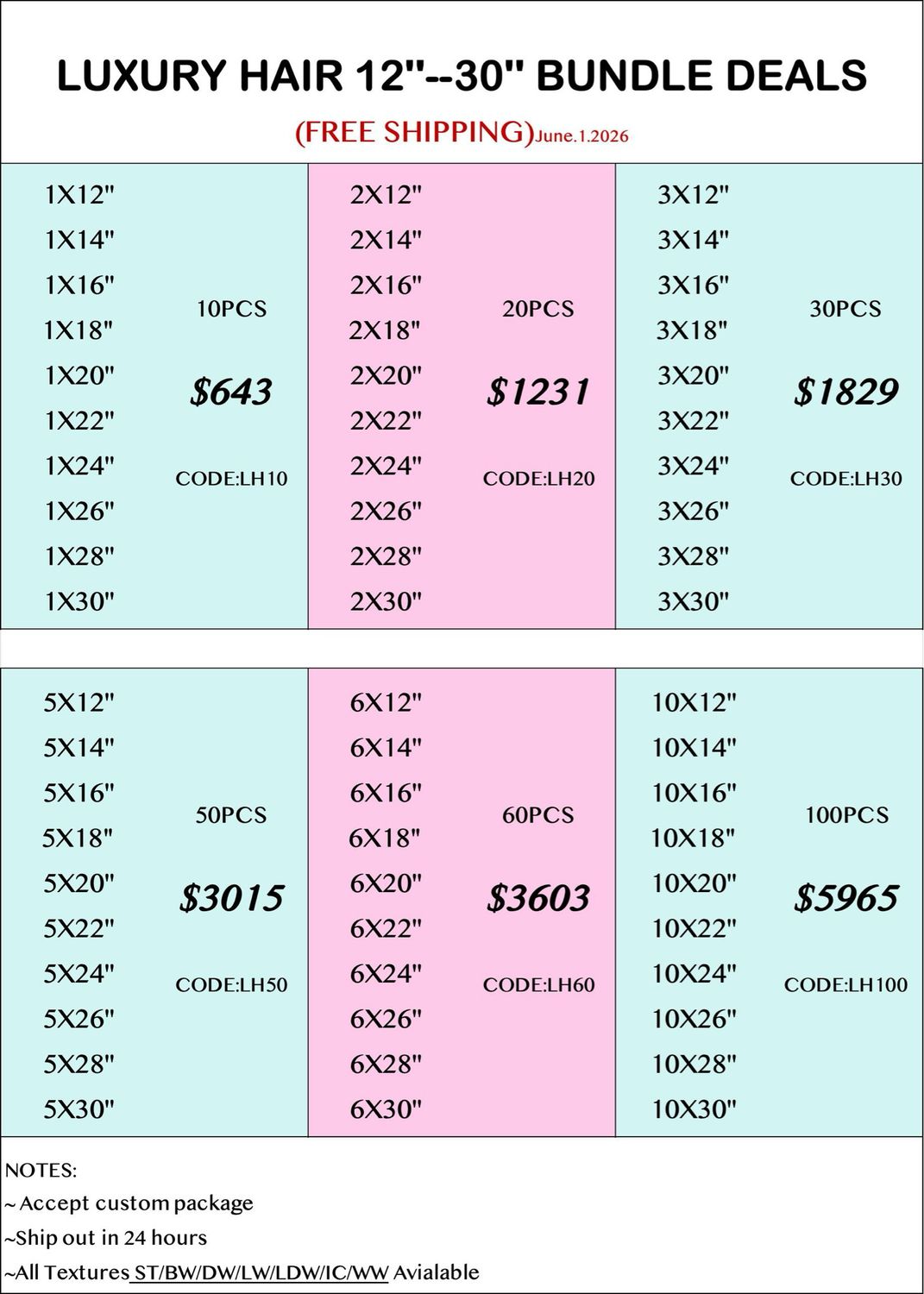 Luxury Hair 12”-30” Bundle Deals