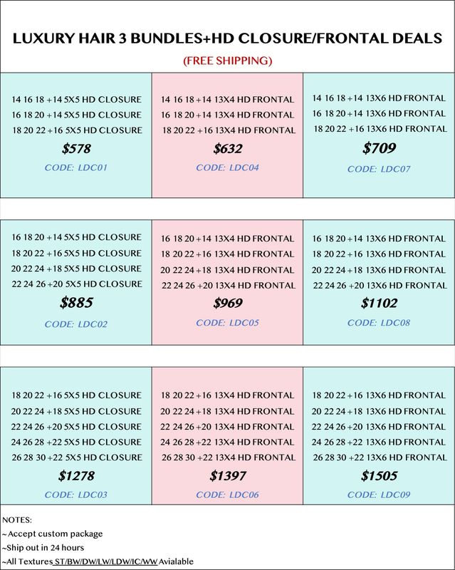 Luxury Hair 3 Bundles + HD Lace / Frontal Bulk Deals