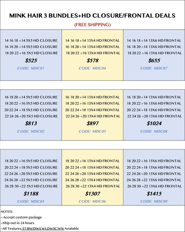 Mink Hair 3 bundles+HD Closure/frontal Deals
