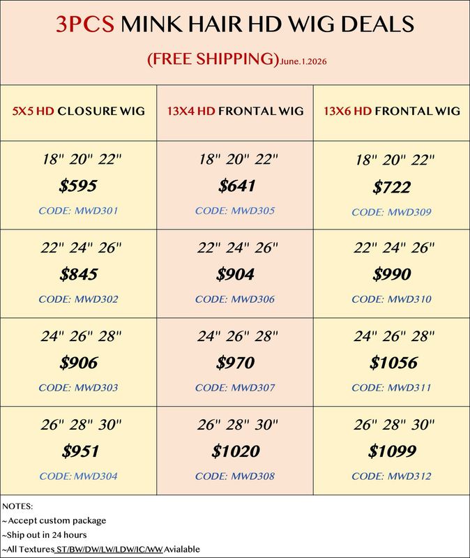 Mink Hair 3pcs HD Wig Deals