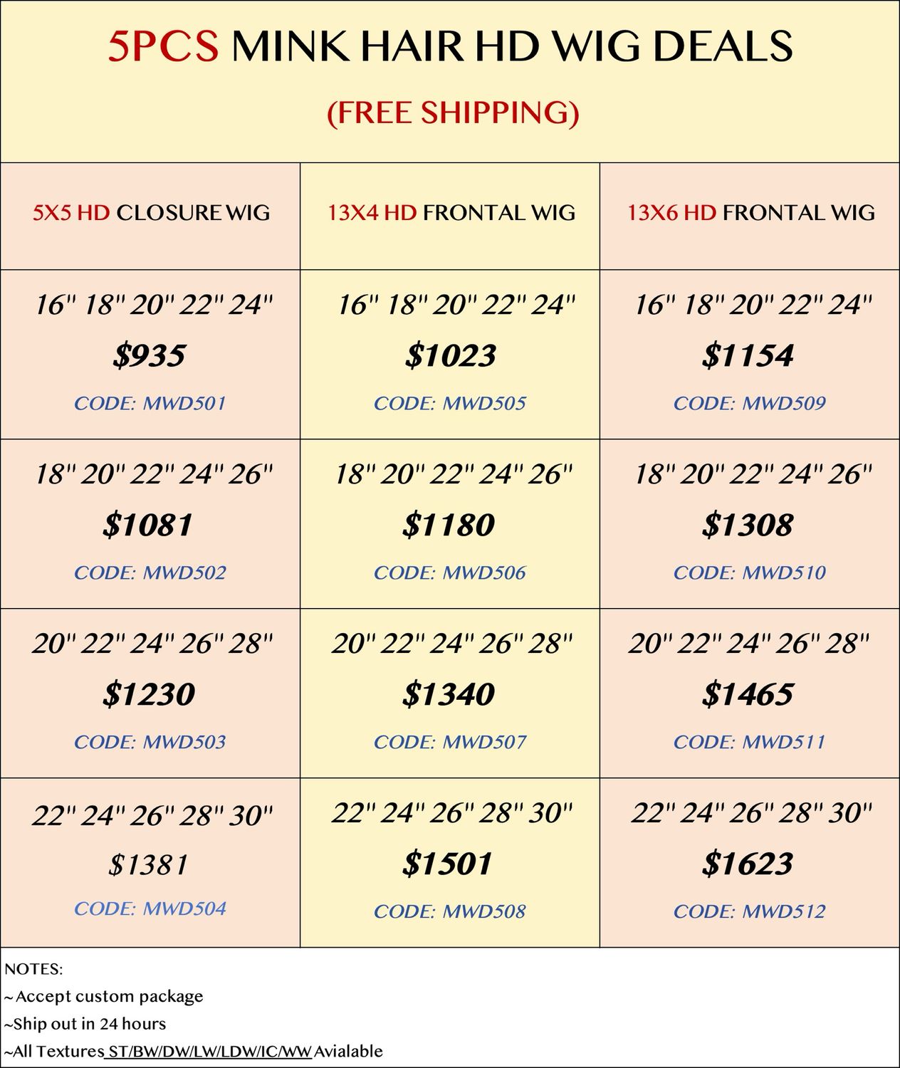 Mink Hair 5pcs HD Wig Deals