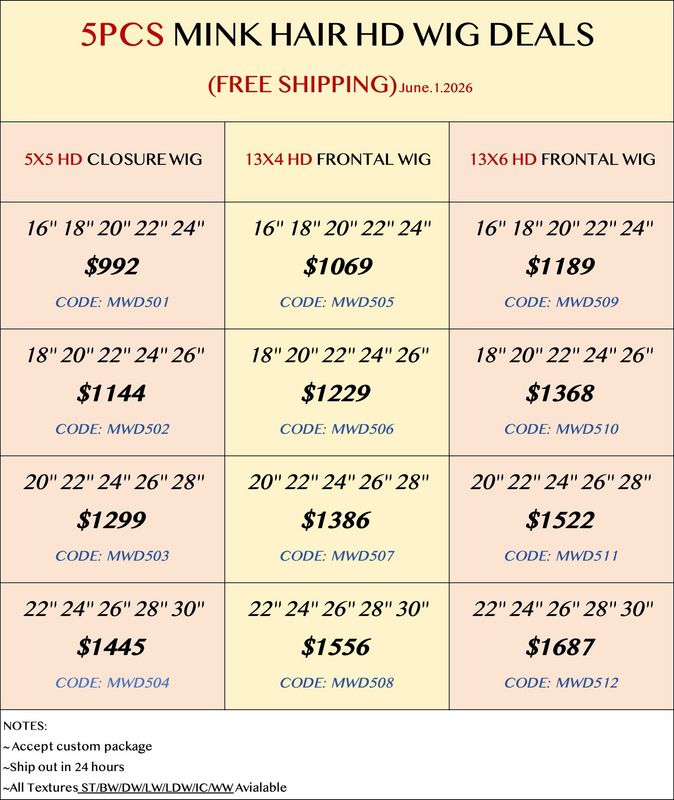 Mink Hair 5pcs HD Wig Deals