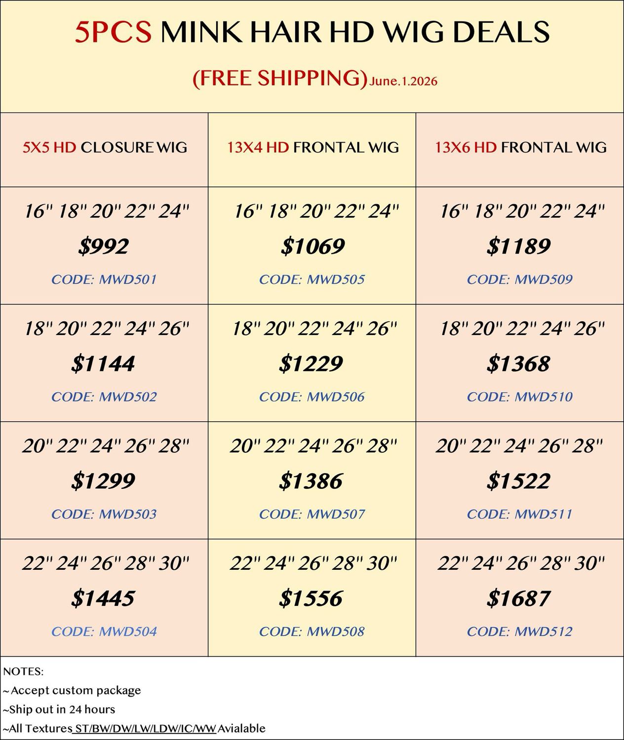 Mink Hair 5pcs HD Wig Deals