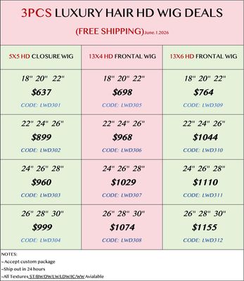 Luxury Hair 3pcs HD Wig Deals