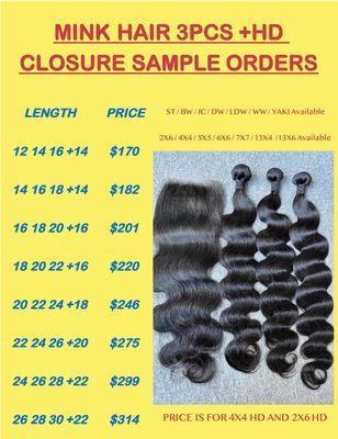 Mink Hair 3 Bundles With HD Closures/frontal Deals（100g Each Bundle)