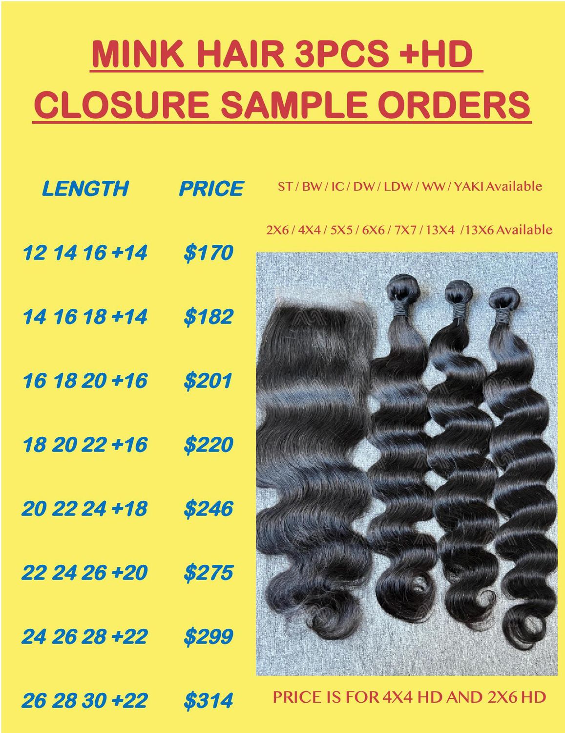 Mink Hair 3 Bundles With HD Closures/frontal Deals（100g Each Bundle)