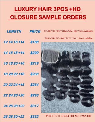Luxury Hair 3 Bundles With HD Closures/Frontal Deals （100g Each Bundle)