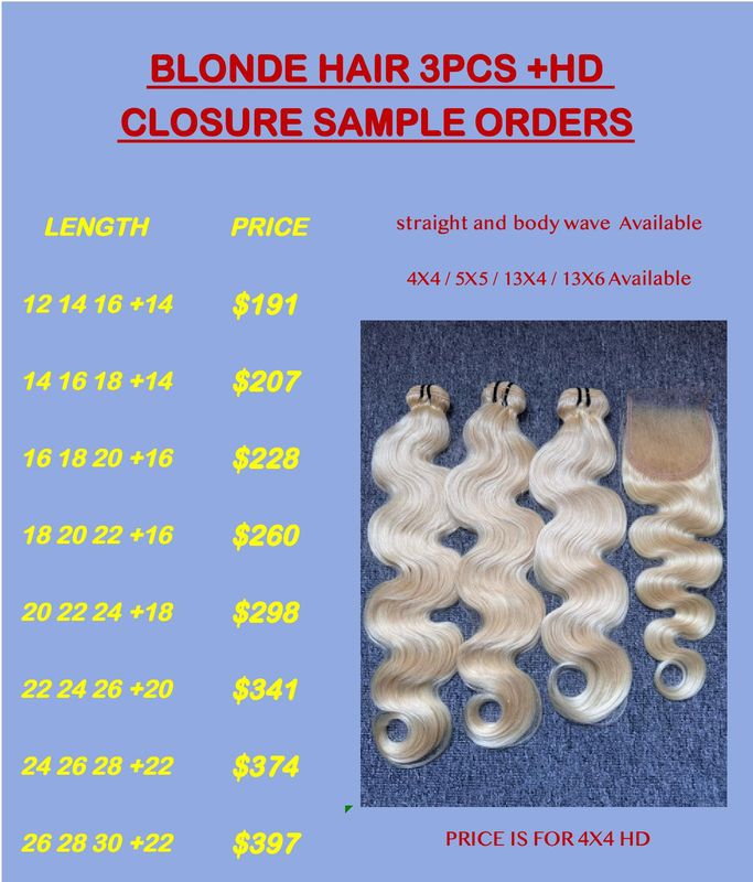 Blonde Hair 3 Bundles With HD Closures/Frontal Deals （100g Each Bundle)