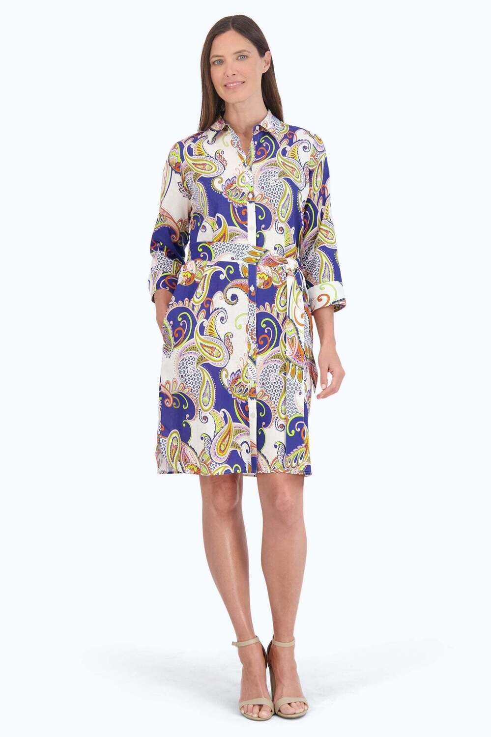 Foxcroft Rocca Dress Blue/White Multi