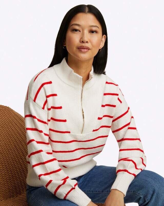 Draper James Striped Quarter Zip Sweater in Mariner Stripe
