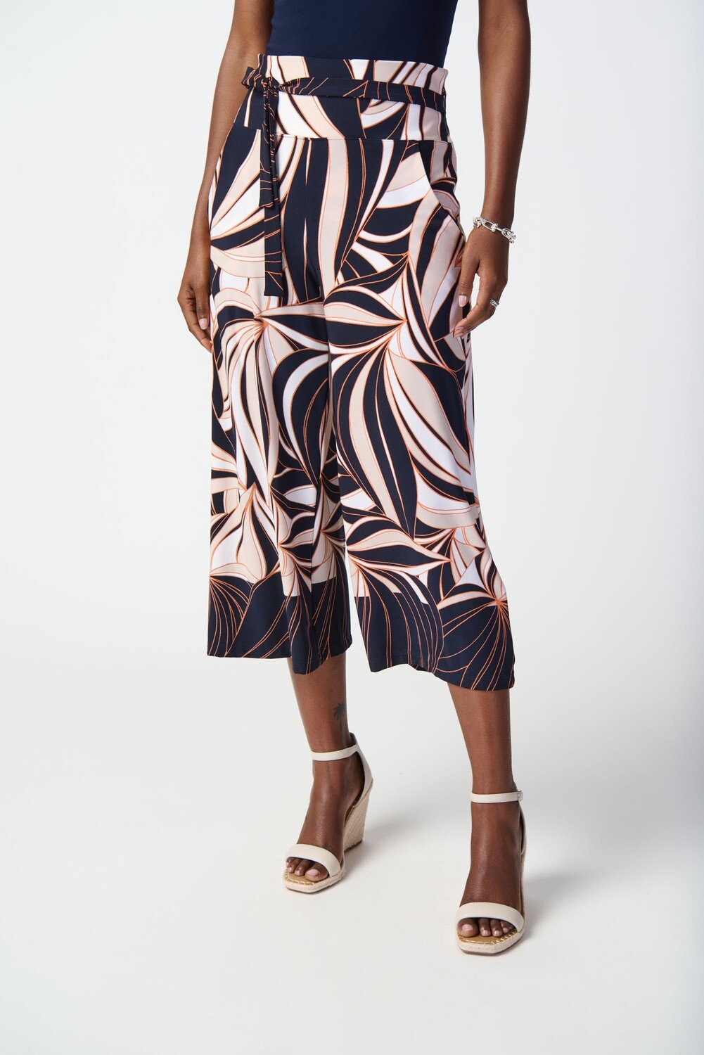 Joseph Ribkoff Tropical Print Silky Knit Pull-On Culotte Pants