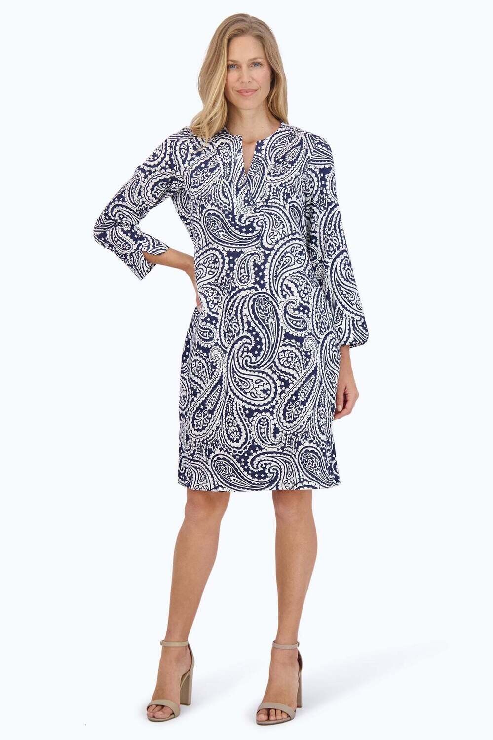 Foxcroft Vena No Iron Navy Paisley Dress