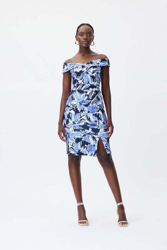 Joseph Ribkoff Floral Print Off-Shoulder Sheath Dress