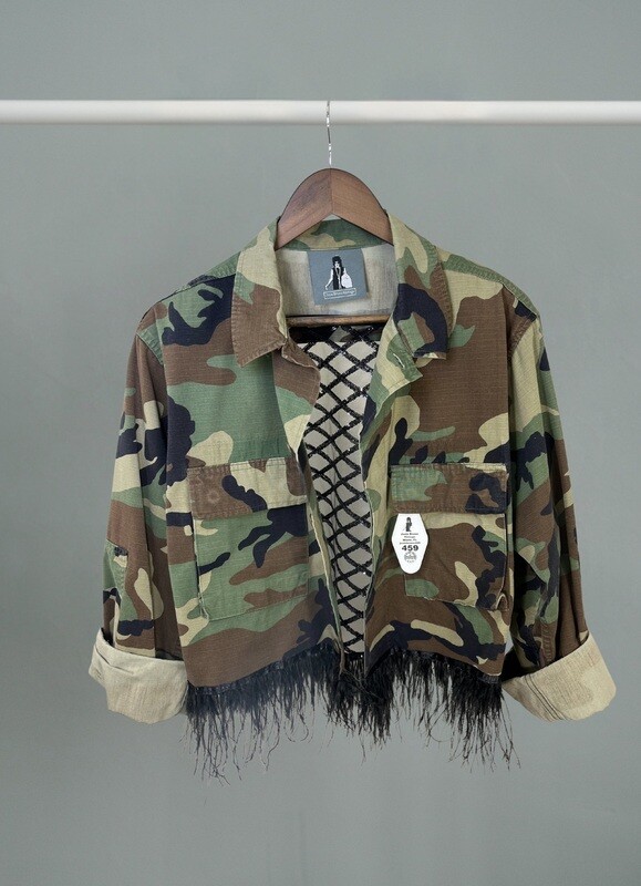 Josie Bruno Jacket Cropped + Feathers + Black