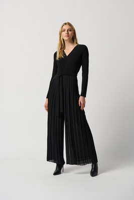 Joseph Ribkoff Pleated Chiffon Wide-Leg Wrap Jumpsuit