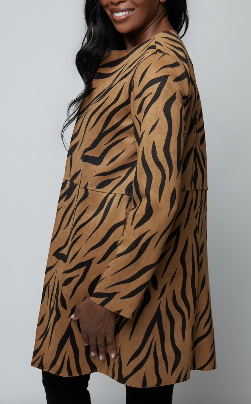 Alberto Makali Tiger Print Faux Suede Coat