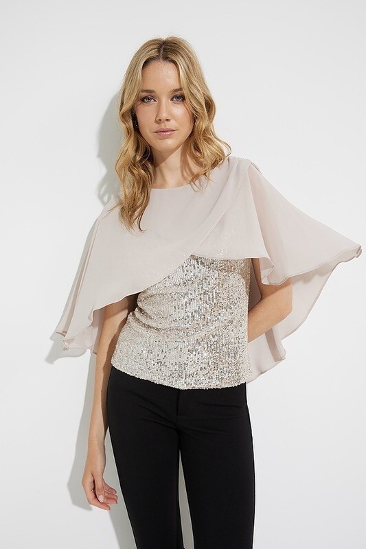 Joseph Ribkoff Silver Top with Chiffon Overlay