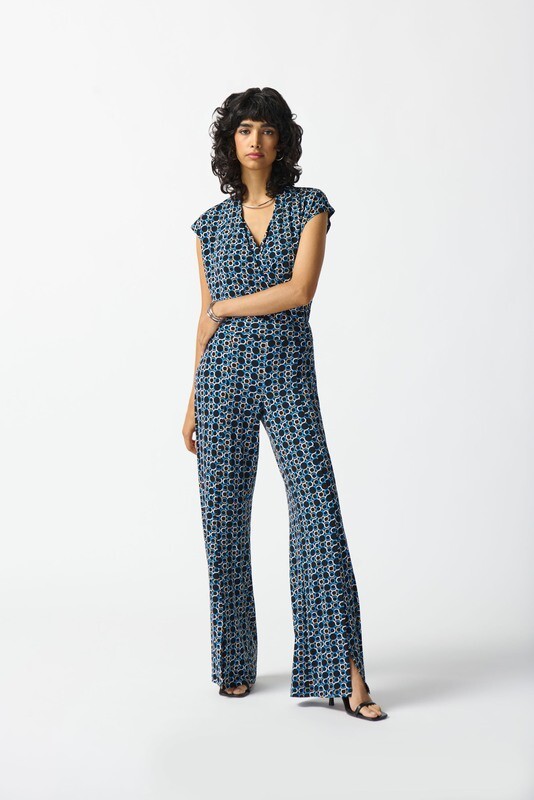 Joseph Ribkoff Silky Knit Geometric Print Wide-Leg Pants