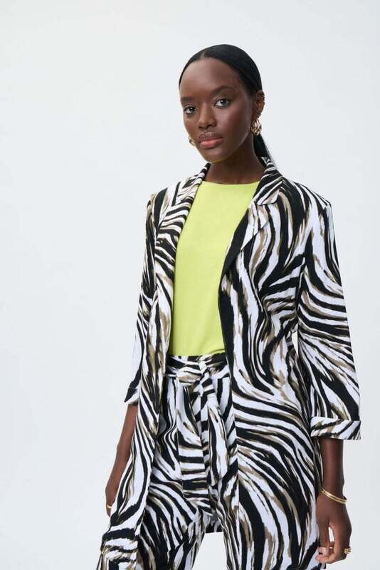 Joseph Ribkoff Open Front Zebra Print  Notch Collared Blazer