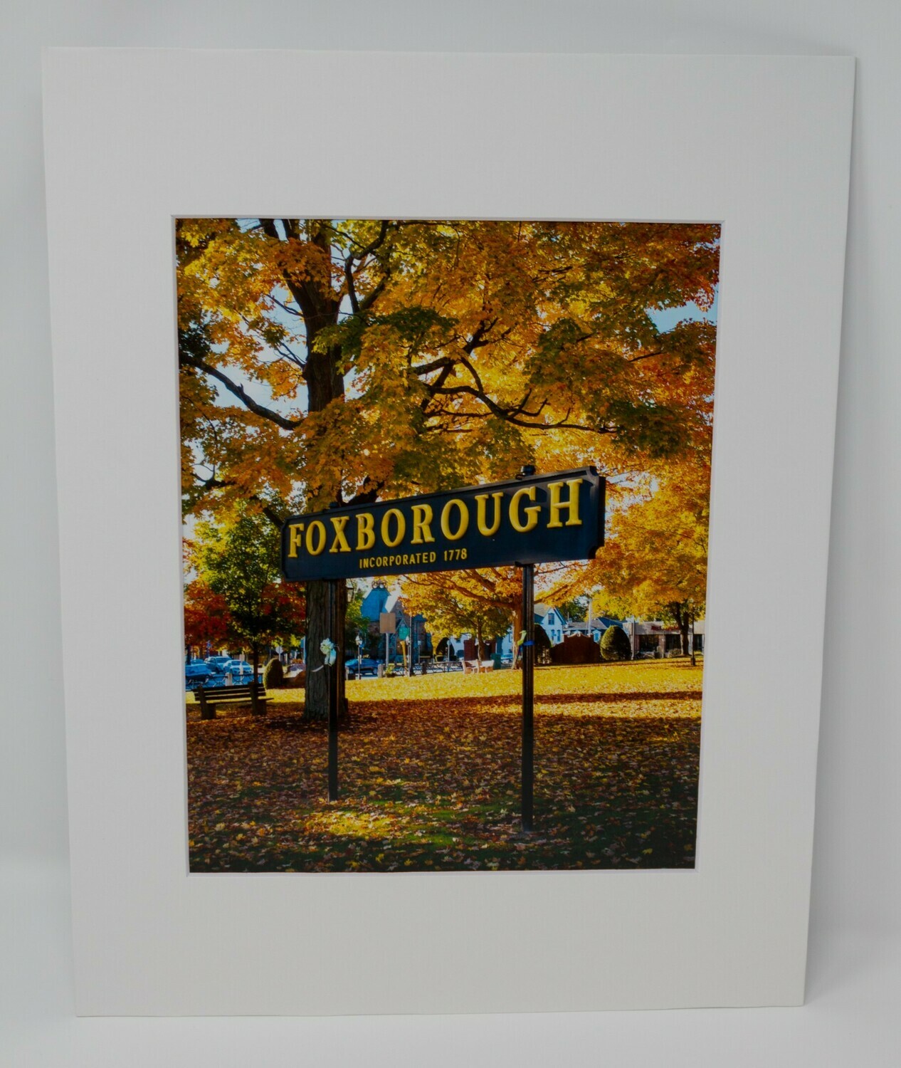 Foxboro Gallery-11"x14" Matted photo Image Only of the Iconic Foxboro Sign in Autumn-