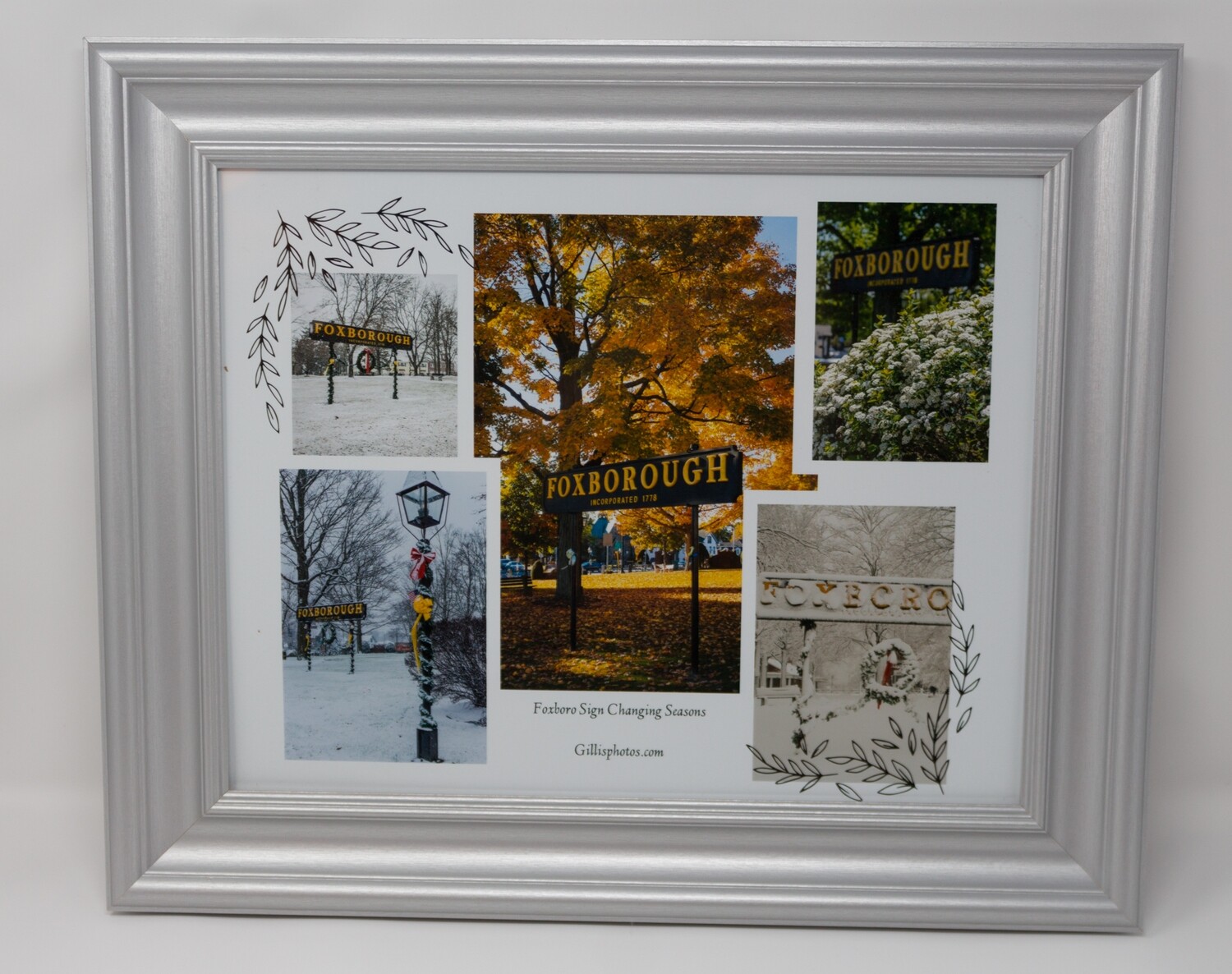 Foxboro Gallery-11"x 14" Framed Photo Collage of the Foxboro Sign In Revolving Seasons