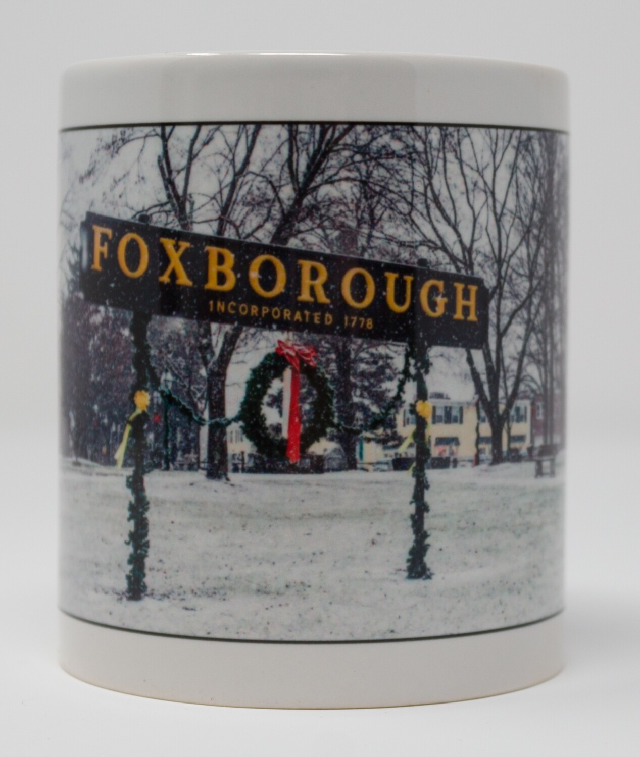 Special Order Item-11 Oz. Mug Photo Image of the Iconic Foxboro Sign in Snow.