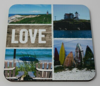 4"x 4" Photo Collage on a Coaster of Lighthouses and Beaches​ from Around New England