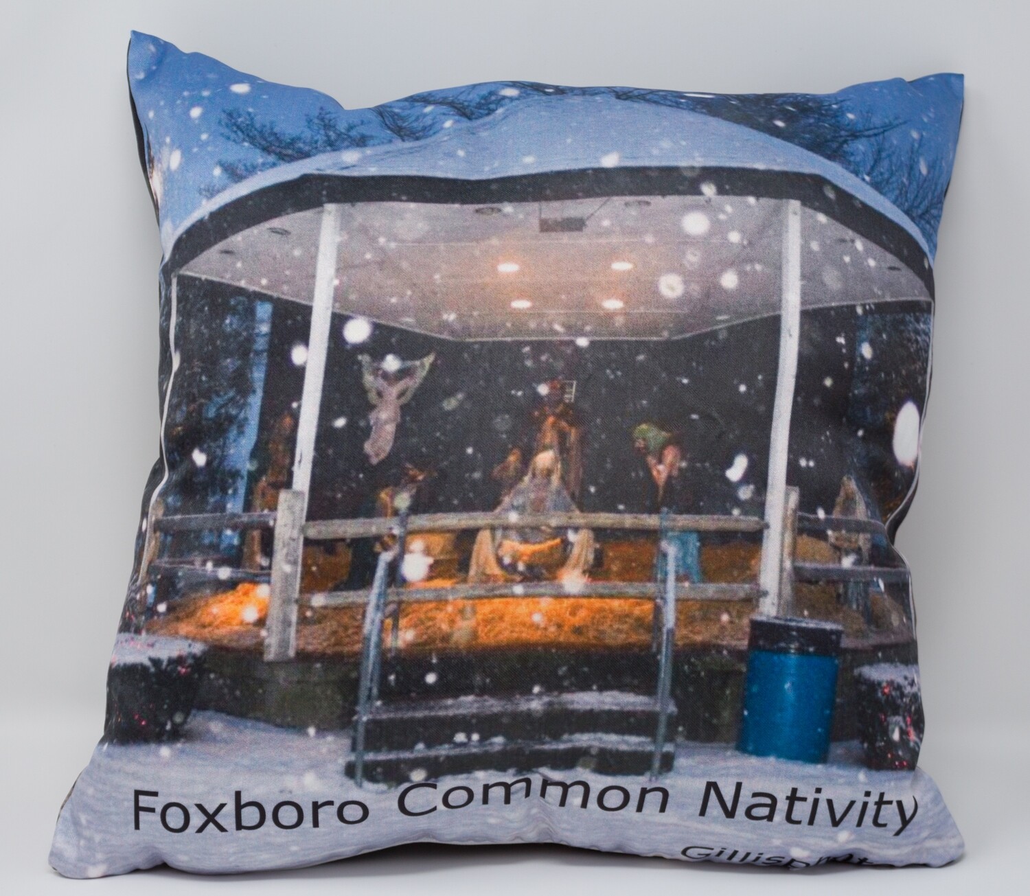 Foxboro Gallery-14"x14"Double Sided Photo Image Pillow-Foxboro Nativity Scene at Christmas