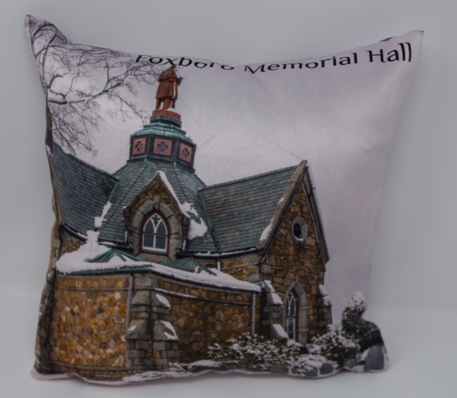 Foxboro ​Gallery-12"x 12"-2 Sided Photo Pillow-of Foxboro Memorial Hall/Foxboro Common Winter Scenes