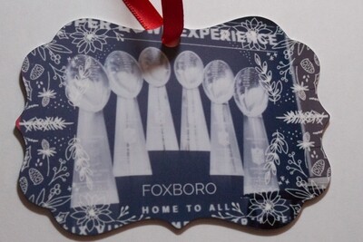 Special Order Item-​3"x 3" Image of the New England Patriots 6X Championship Trophies, on 2-Sided Metal Ornament.