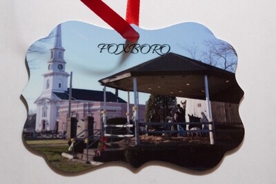 Special Order Item-3"x 3" Ornate 2 Sided Metal Ornament​ of Image of Foxboro Nativity/Orpheum and Bethany Church.