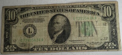 1934 A $10 FEDERAL RESERVE NOTE {SAN FRANCISCO} L739