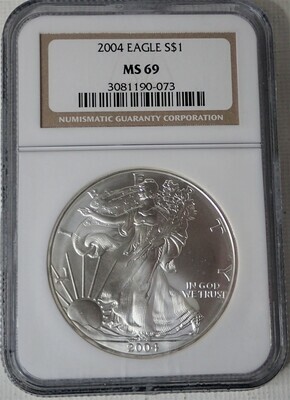2004 SILVER $ AMERICAN EAGLE NGC MS69