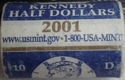 2001 D 50C JFK HALES $10 MINT ROLL UNC