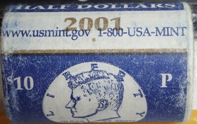2001 P 50C JFK HALES $10 MINT ROLL UNC
