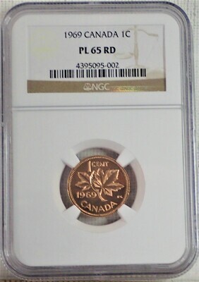 1969 CANADIAN 1C NGC PL 65 RED