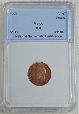 1950 CANADIAN 1C NGC MS 66 RED 1403 FR