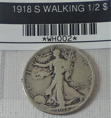 1918 S WALKING HALF $ SILVER