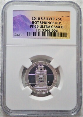 2010 S SILVER 25C (HOT SPRINGS N.P) NGC PF 69 ULTRA CAMEO