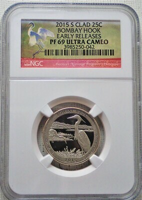 2015 S S 25C BOMBAY HOOK QUARTER CLAD (EARLY RELEASES) NGC PF69 ULTRA CAMEO