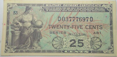 SERIES 481 25 CENT MILITARY PAYMENT CERTIFICATE MPC