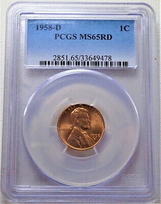 1958 D 1 CENT LINCOLN PCGS MS65RED