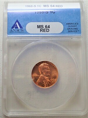 1968 S 1 CENT LINCOLN ANACS MS 64 RED 4125430