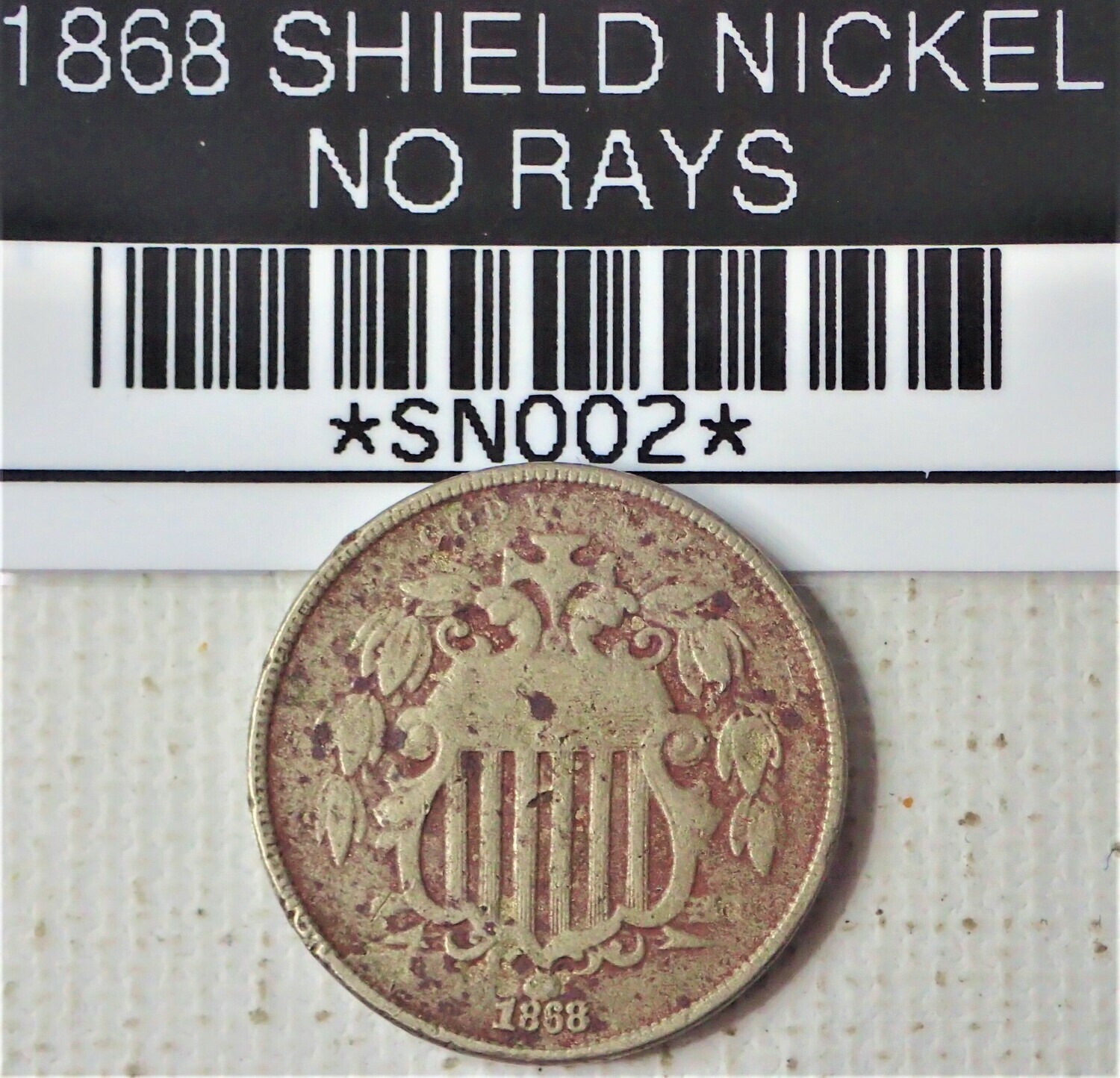 1868 SHIELD NICKEL NO RAYS SN002