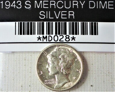 1943 S MERCURY DIME SILVER MDO28