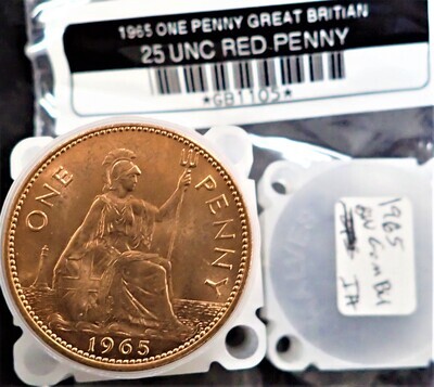 1965 BRITISH ONE CENT (UNC RED) 25 COINS GB1105