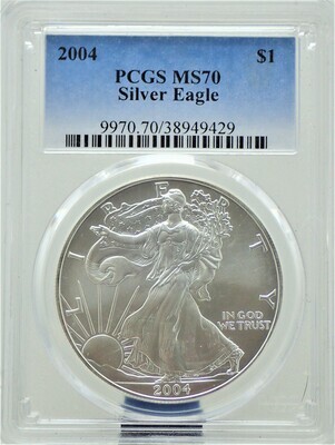 2004  AMERICAN EAGLE SILVER PCGS MS 70 9970 70 38949429
