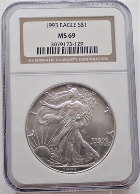 1993 $1 AMERICAN EAGLE SILVER NGC MS69 3079173 129