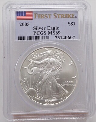 2005 $1 AMERICAN EAGLE SILVER (FIRST STRIKE) PCGS MS69 73140607
